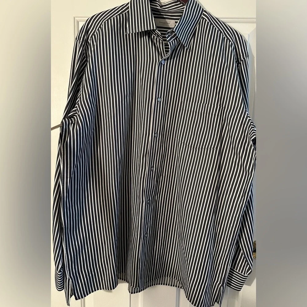 ERMENEGILDO ZEGNA XXL Made Italy Charcoal White Stripe Button Down No Tuck Shirt - Picture 12 of 13